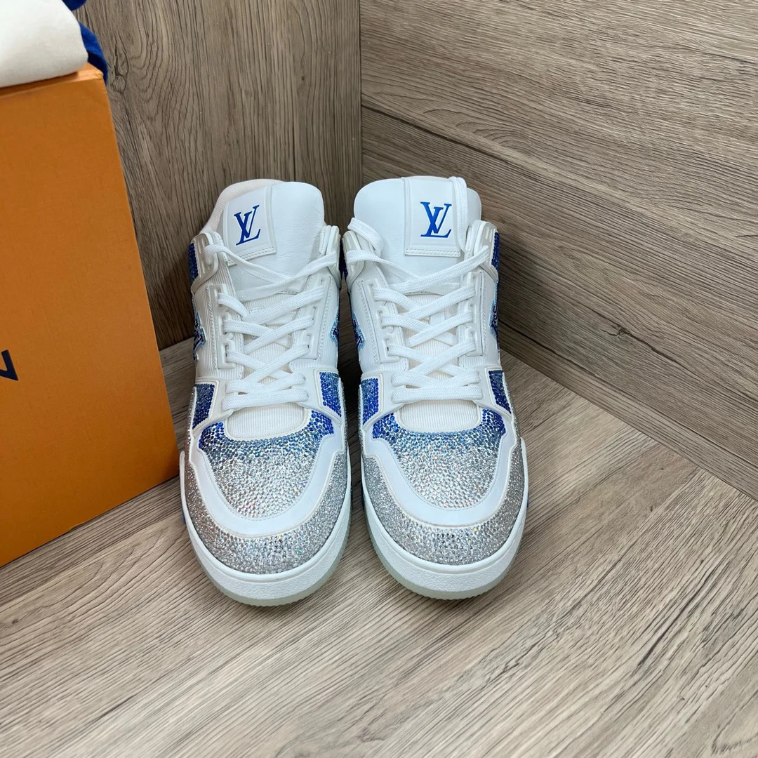 99新 LouisVuitton/路易威登 Trainer蓝白渐变满钻板鞋 43.5码/99