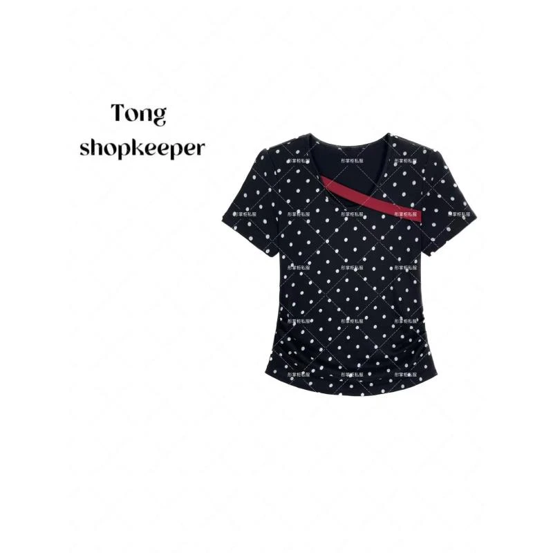 TT-QJ/彤掌柜1682048 夏款掌柜定制天丝羊毛波点设计小众贴带上衣