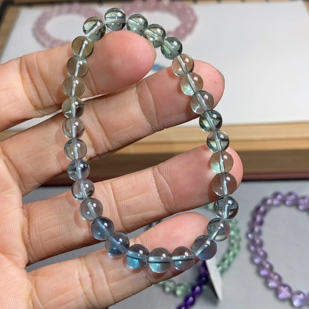 飞***椰手链未镶嵌水晶毕业渐变绿萤石6.5mm