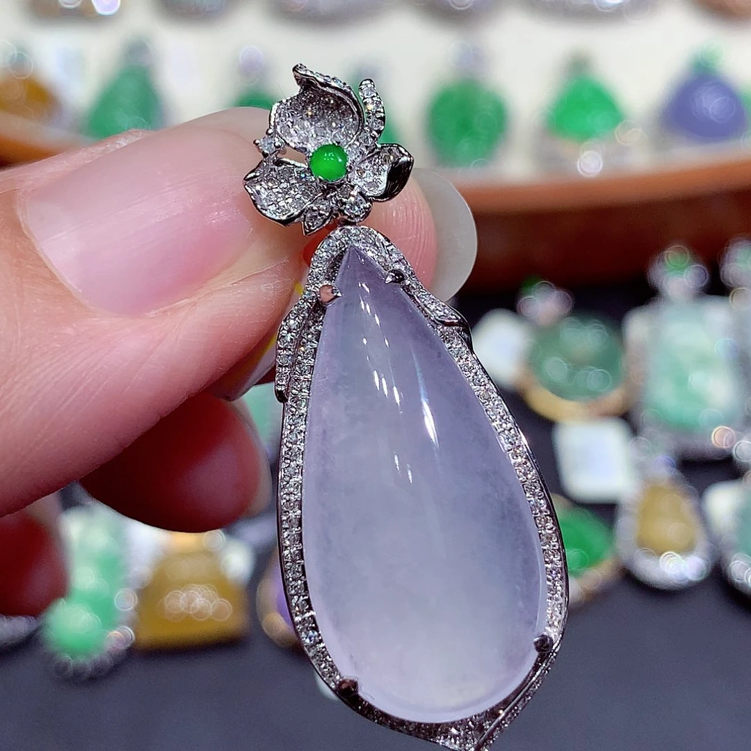 翡翠18K金镶嵌吊坠(不含链)