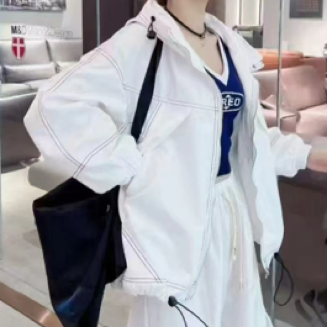 春款明线设计宽松韩版连帽夹克外套