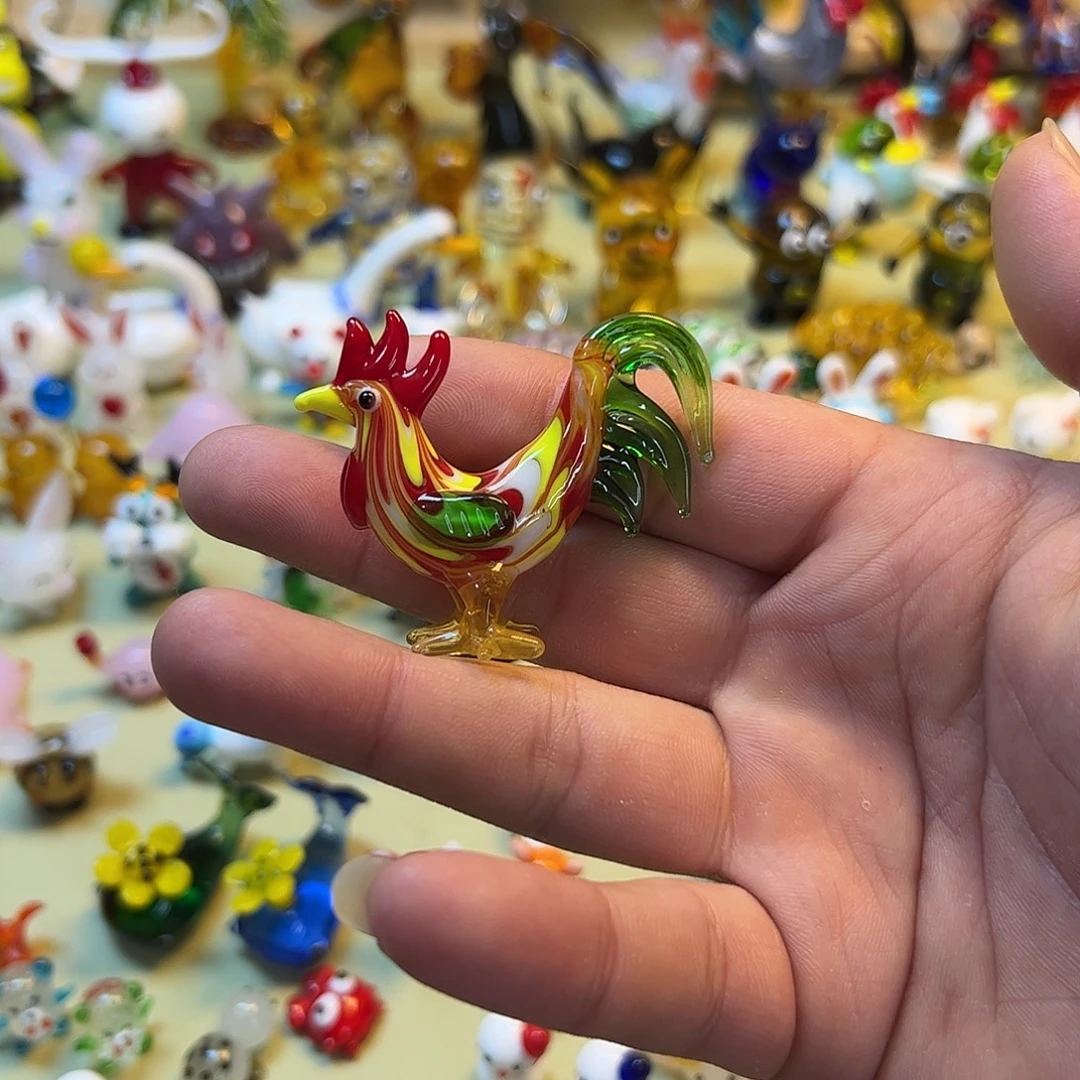 玻璃手工琉璃小摆件 绿色尾巴公鸡
