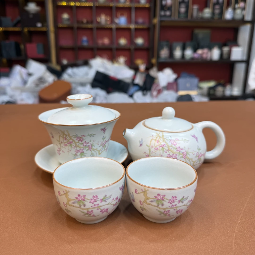 【闪购链接】YS759-汝窑桃花一壶一盖碗两杯