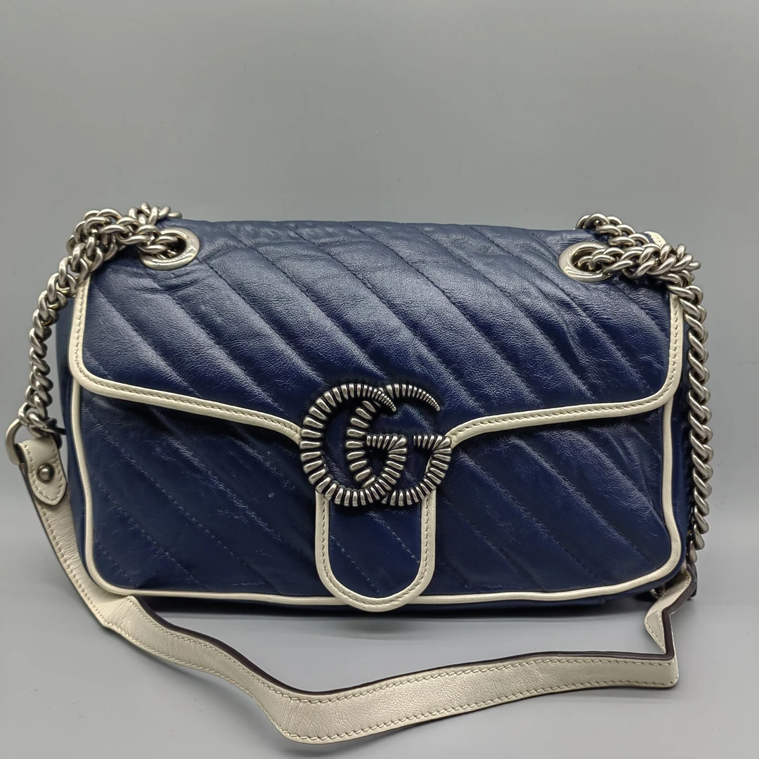 95新 GUCCI/古驰 藏蓝色马蒙单肩包  1662 6018