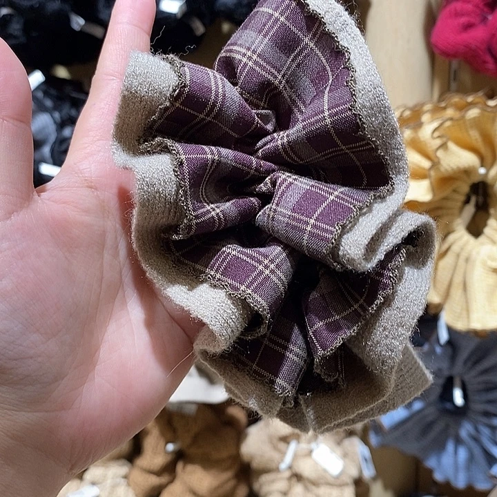 布艺非金属紫色格子发圈