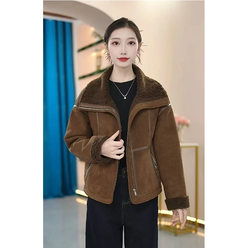 【KL-Q280】2025年新款加厚休闲保暖时尚款外套短款女士皮毛一体