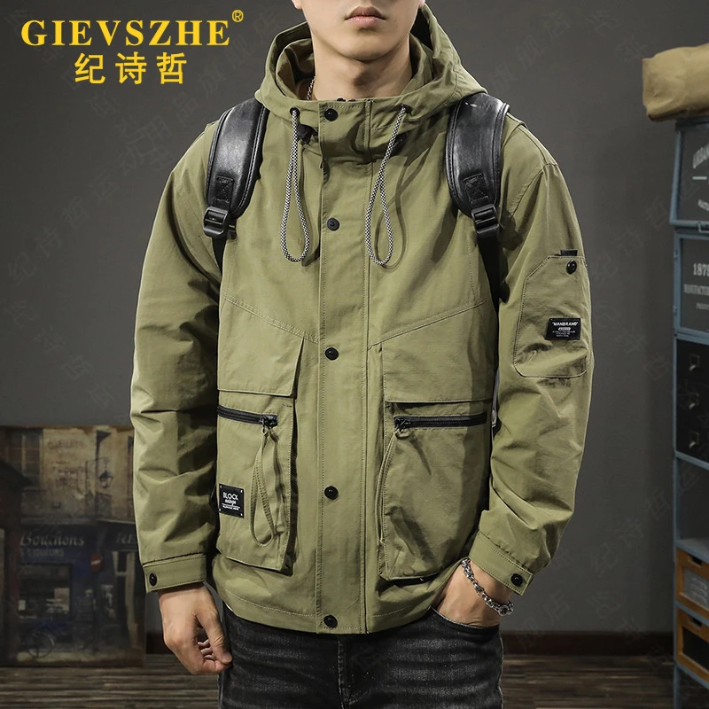 纪诗哲冲锋衣外套男款美式潮牌机能连帽夹克宽松大码防风登山服