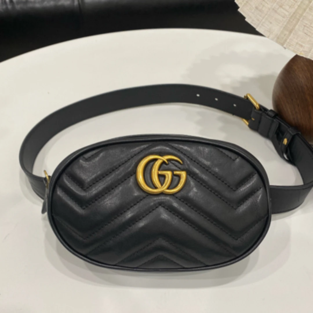 95新 GUCCI/古驰 马蒙黑金腰包手机包