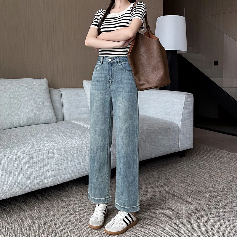 小个子显瘦复古蓝烟管裤八分九分牛仔裤9530