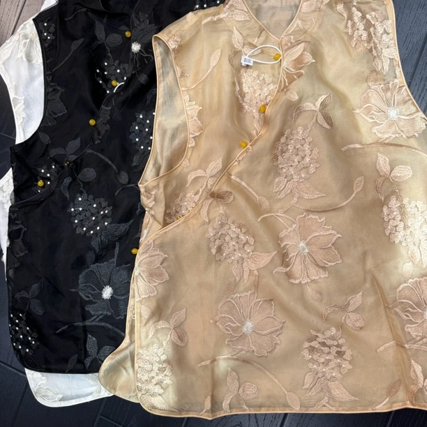 5327《富贵花花》重工国服提花新中式百搭宽松时尚马甲外衣