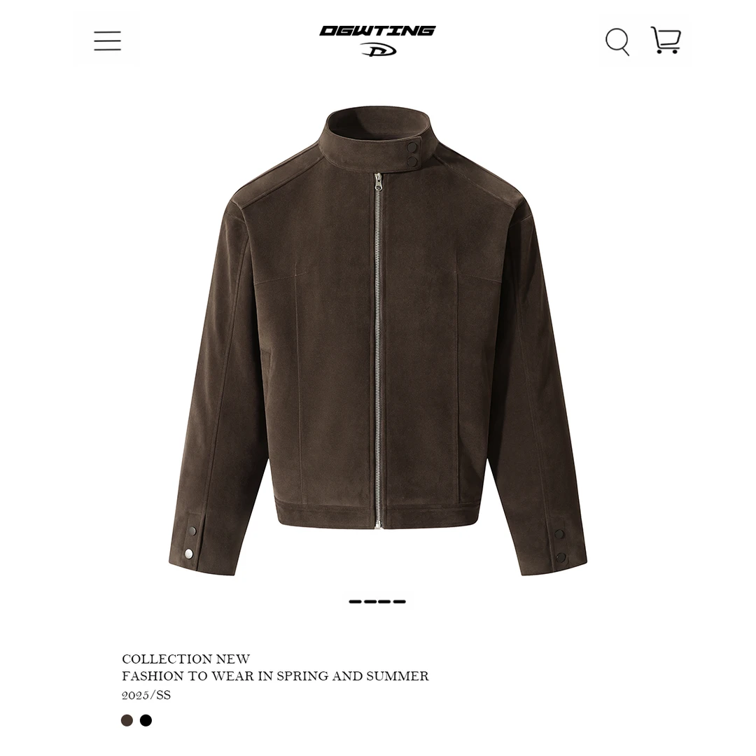 复古绒皮工艺夹克男摩登时代秋季立领哈灵顿外套立领高街痞帅上衣