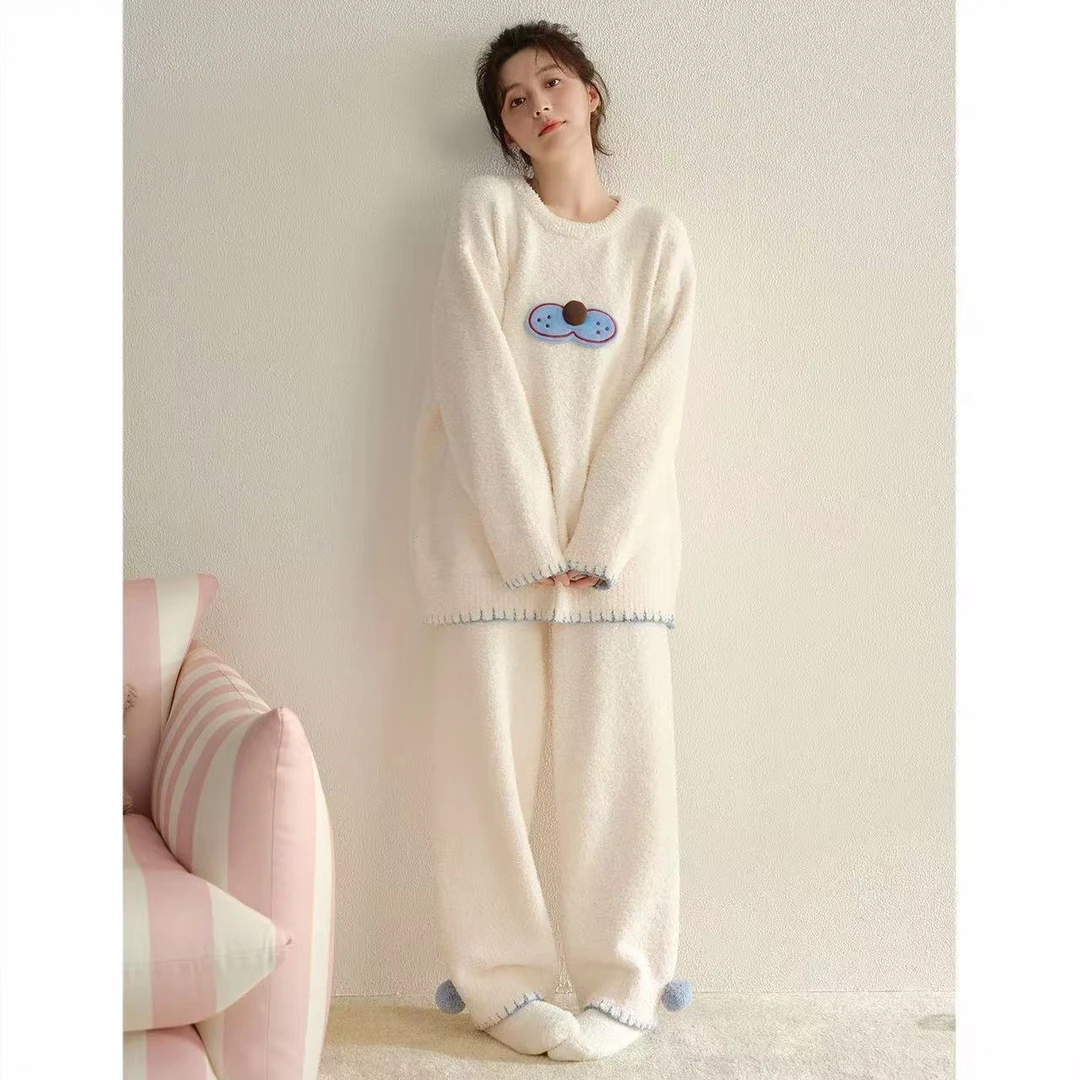 睡衣女款秋冬半边绒暖气房可爱减龄外穿加厚保暖女长袖套装2970