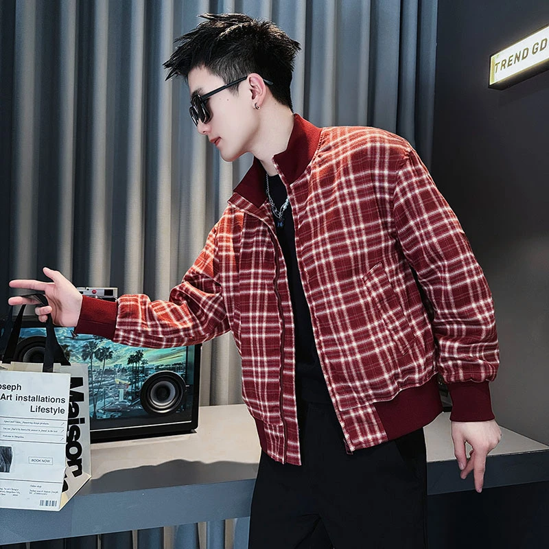 男士外套春秋季2025新款爆款高级感痞帅潮牌男装外衣格子立领夹克