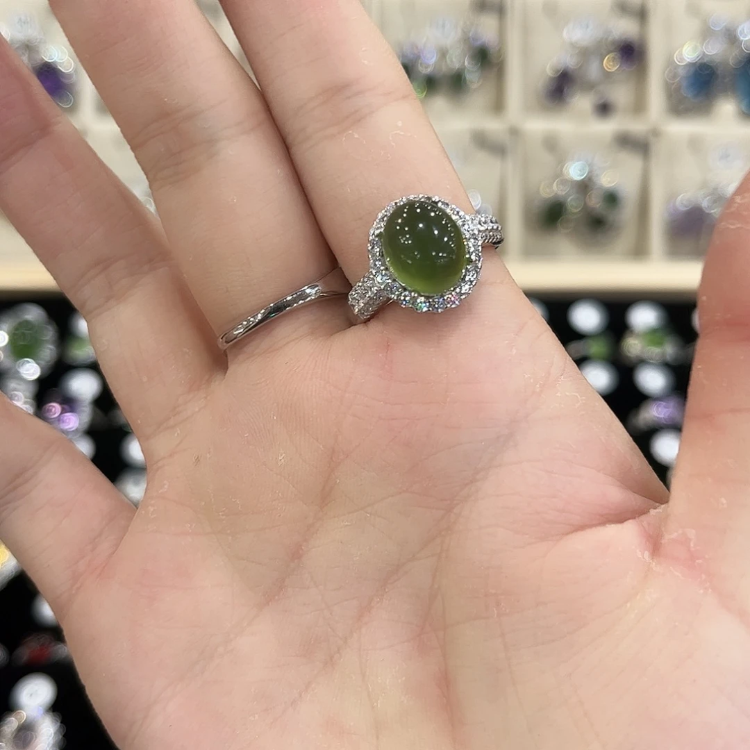 细***流岫玉银S925镶嵌戒指