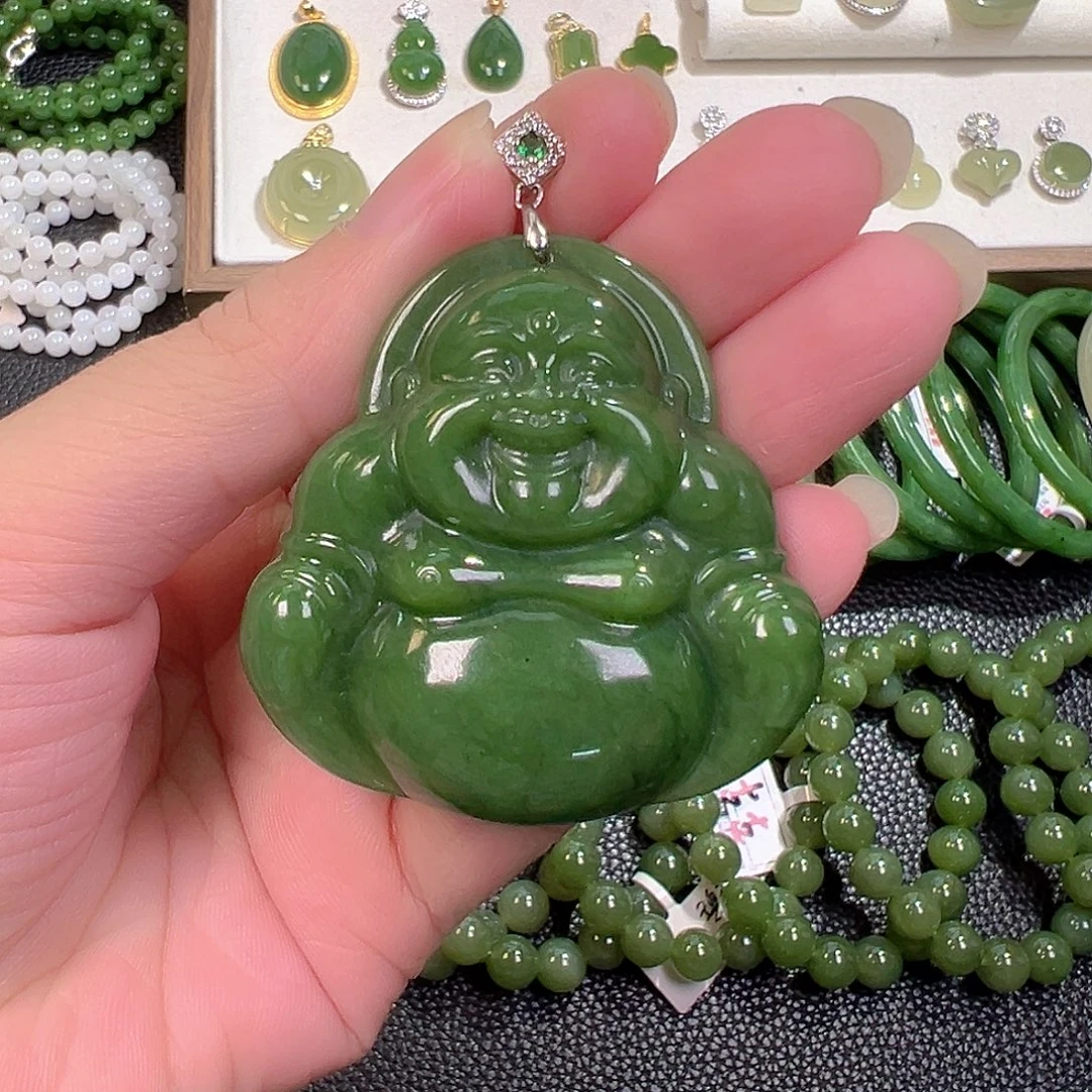 和田玉（碧玉）银S925镶嵌颈饰