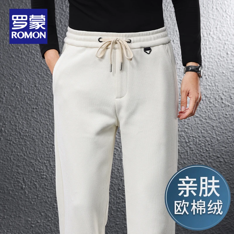 罗蒙高端运动裤男士春秋款2025新款宽松直筒白色卫裤中年休闲裤子