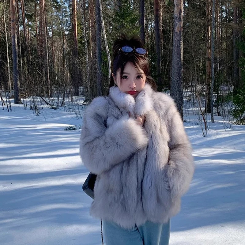 QG网红年轻款立领高级环保毛毛外套女富家千金2025新款大衣33552#