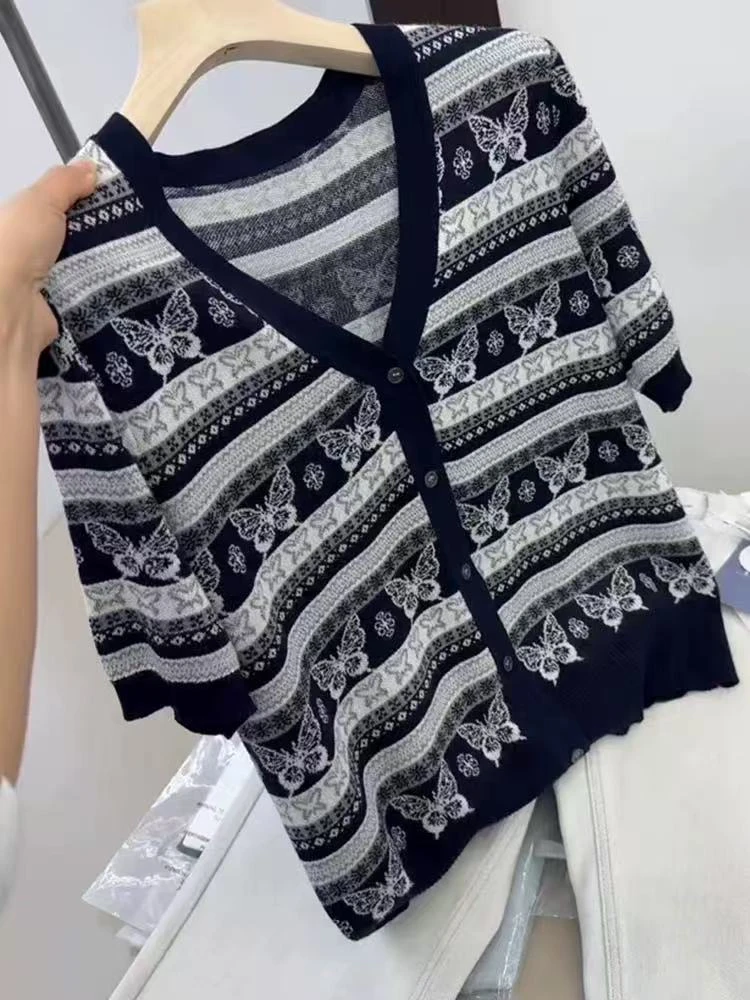 273【蝴蝶  V领 短袖】高级气质针织女衫