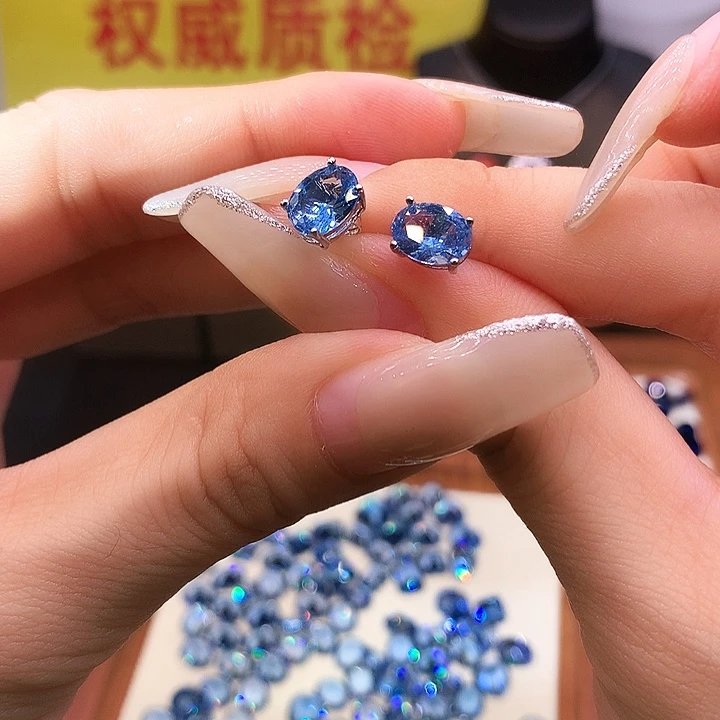 海蓝宝石耳钉银S925镶嵌