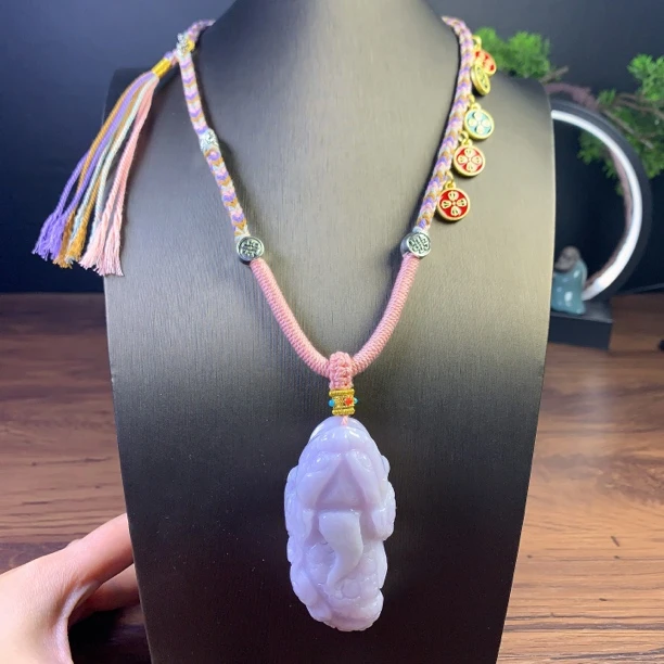 纯天然缅甸翡翠A货紫罗兰貔貅吊坠项链中式国风原创设计款送链子