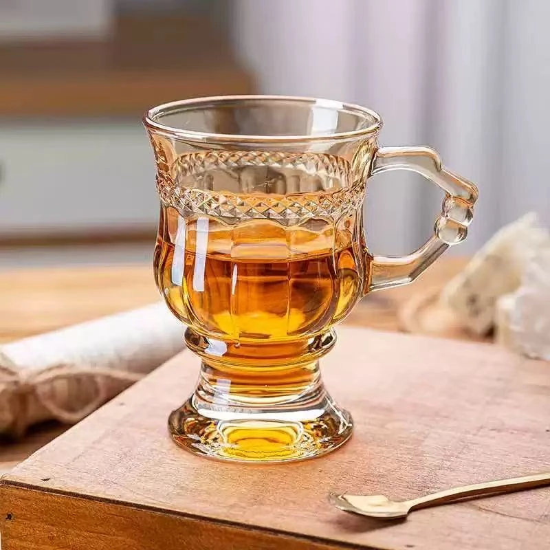 网红透明创意玻璃带把喝水茶杯，咖啡杯家用加厚拿铁杯法式咖啡杯