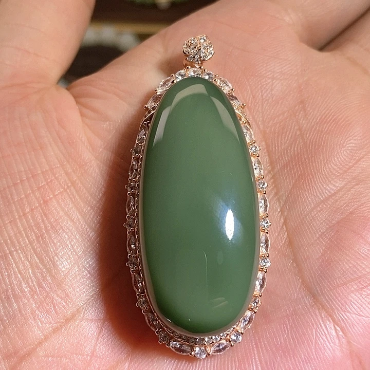【闪购商品】吊坠(不含链)银S925镀金镶嵌和田玉（碧玉）