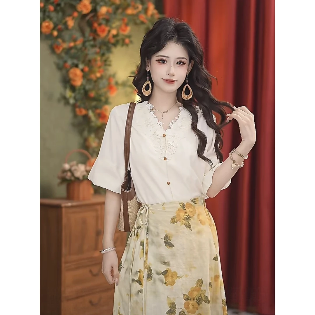 张嘉圆【玉润】25夏季新款百搭新中式气质减龄衬衫#4436