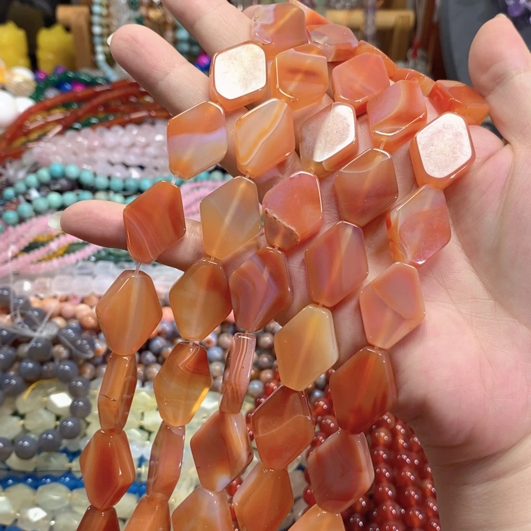 玛瑙/玉髓未镶嵌珠宝半成品玛瑙菱形一条卡18*23mm