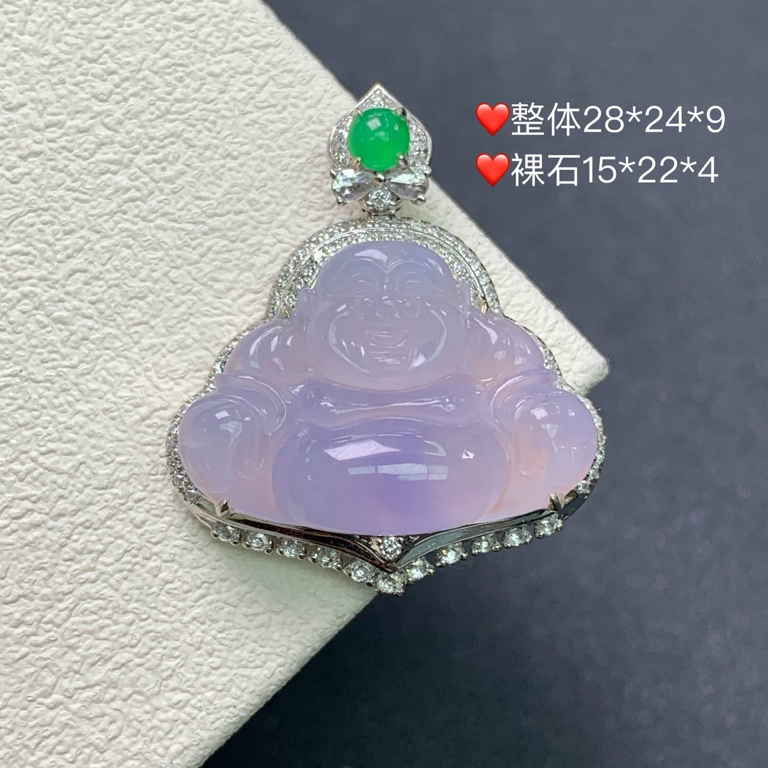 新品推荐·18k金冰种粉紫佛公翡翠玉石缅A吊坠气质轻奢粉色
