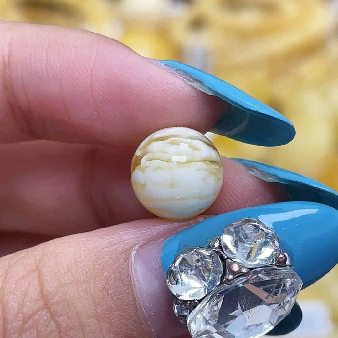 蜜蜡未镶嵌珠宝奇石舒****的9.5mm金瓷白千层虎皮