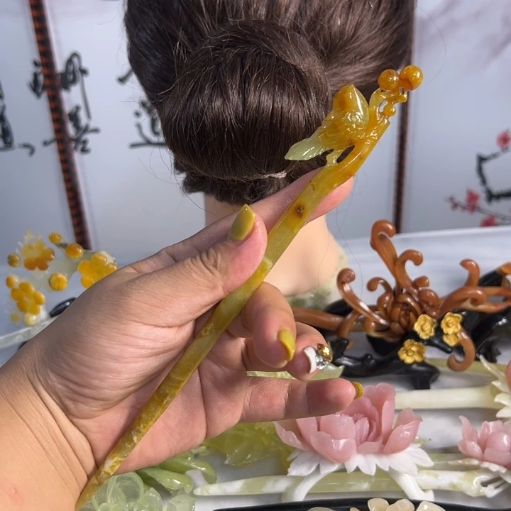 定制蛇纹石玉毛货发饰