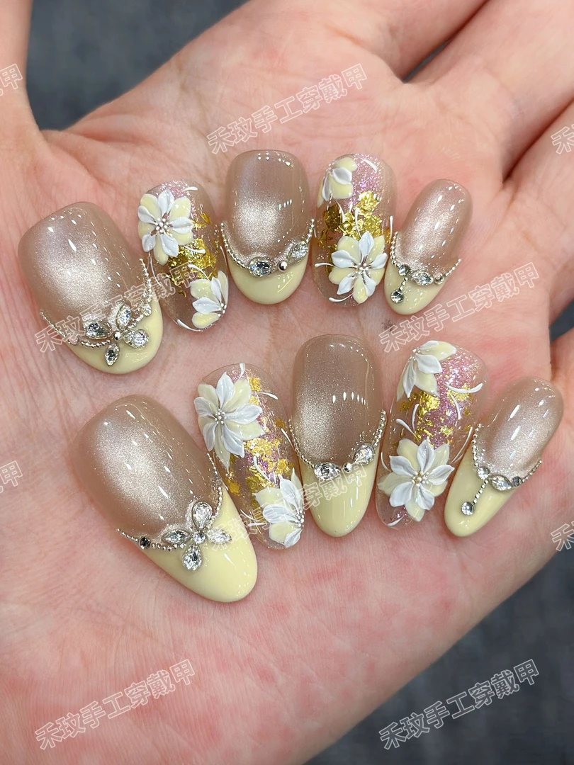 奶黄花 锆石系列 纯手绘花花 显白高级可反复佩带