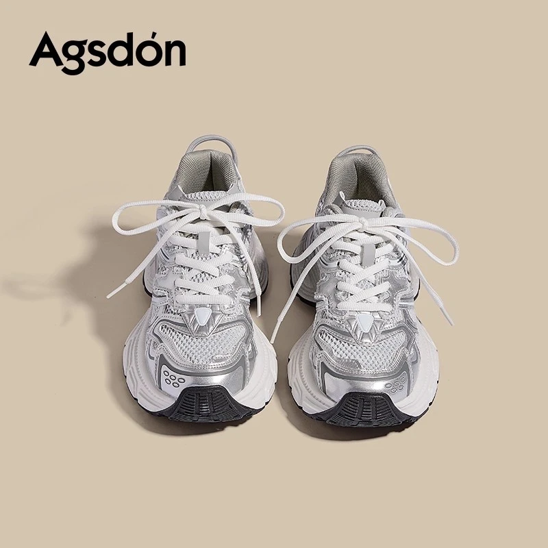 奥古狮登厚底老爹鞋女2025新款秋季银色爆火增高百搭休闲运动鞋子
