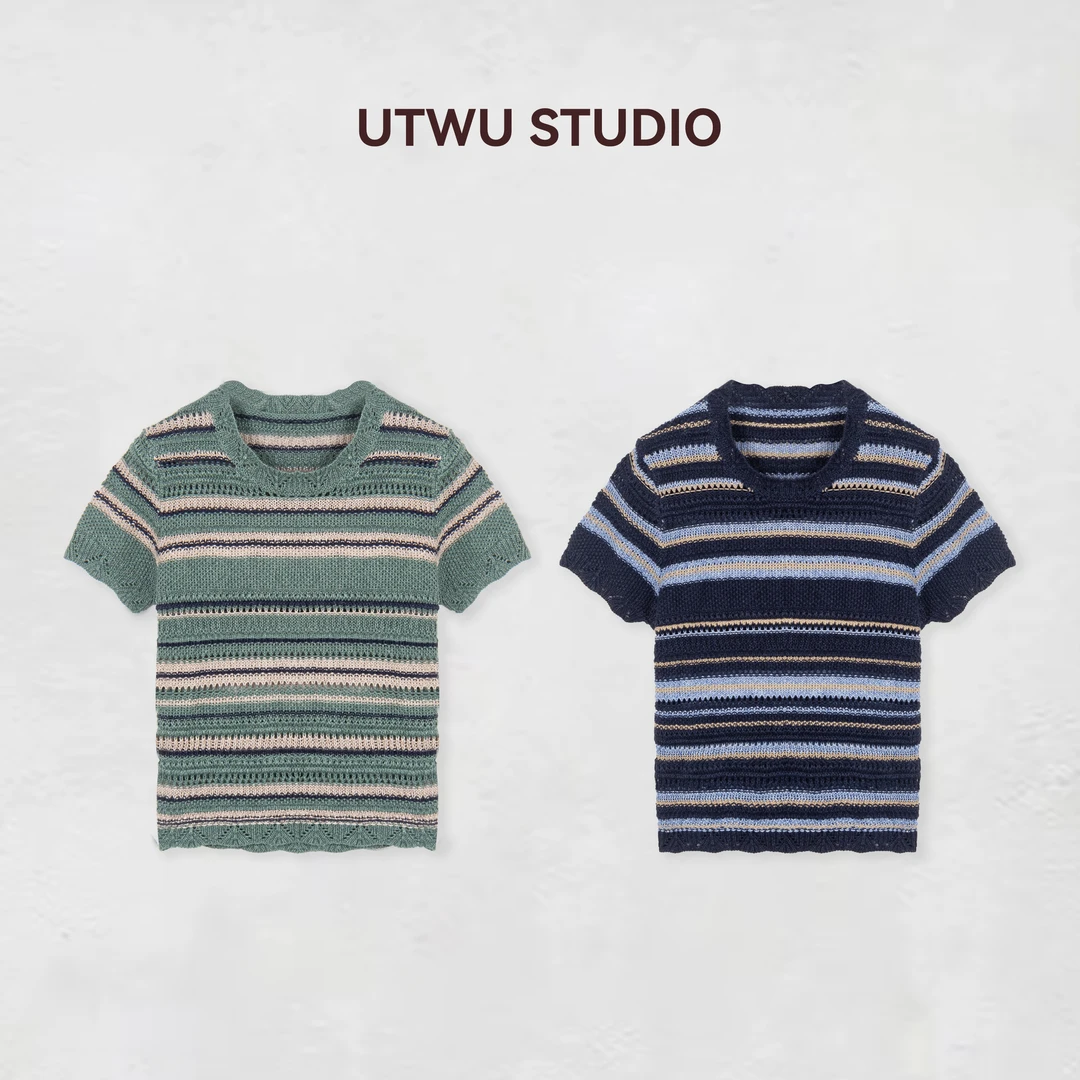 UTWU小敏「调色盘」1oo亚麻艺术风撞色条纹圆领显瘦上衣UTAZ1018