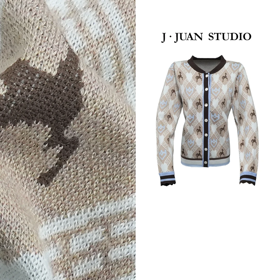 【J.Juan】费尔岛-秋季提花毛衣外套高个子女装香风长袖开衫上衣