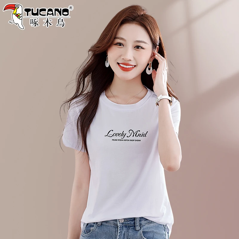 啄木鸟白色短袖女t恤2025新款夏季半袖体恤时尚百搭女士上衣