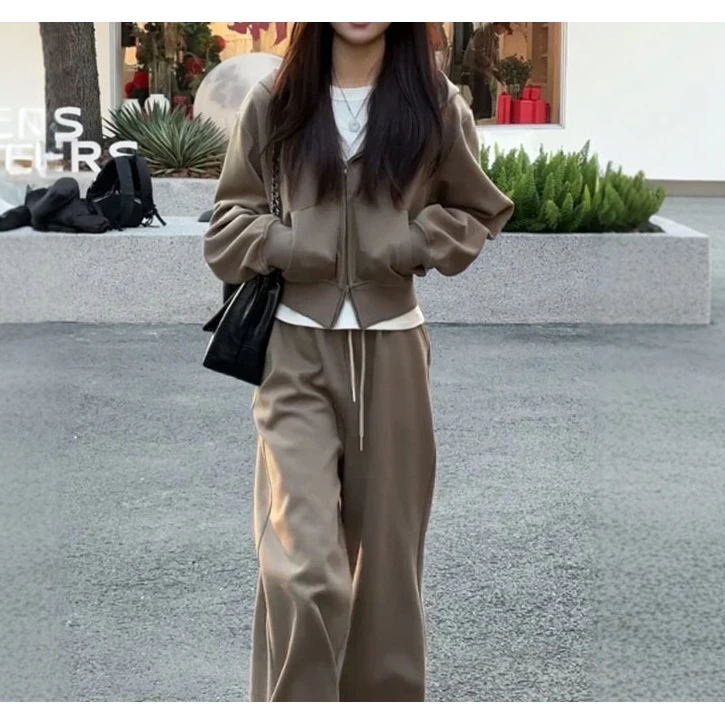 韩系高级感连帽时尚套装女2025春秋松弛感独特漂亮卫衣外套两件套