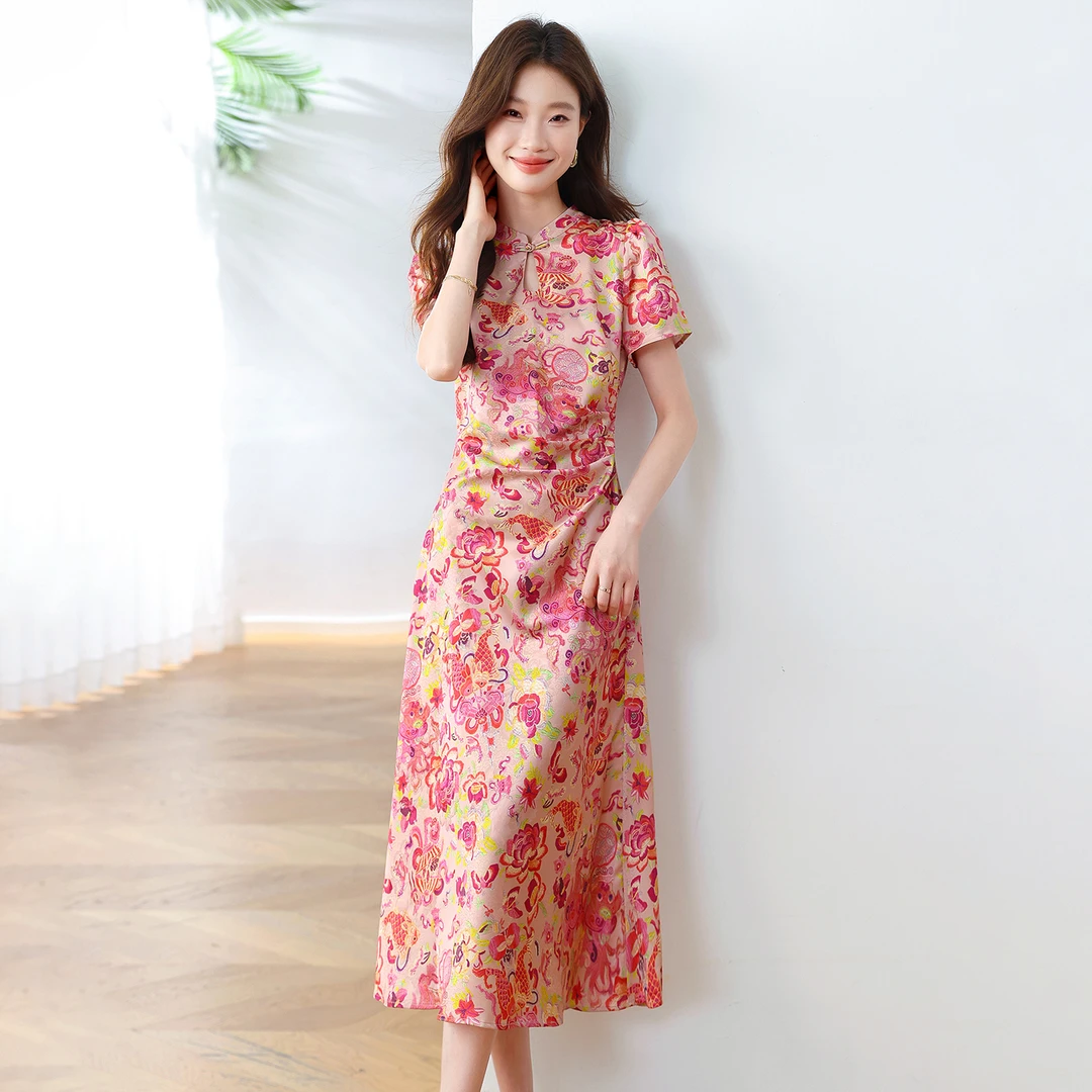 新中式国风女装2025夏季新款感修身显瘦改良旗袍裙欧若风穿搭