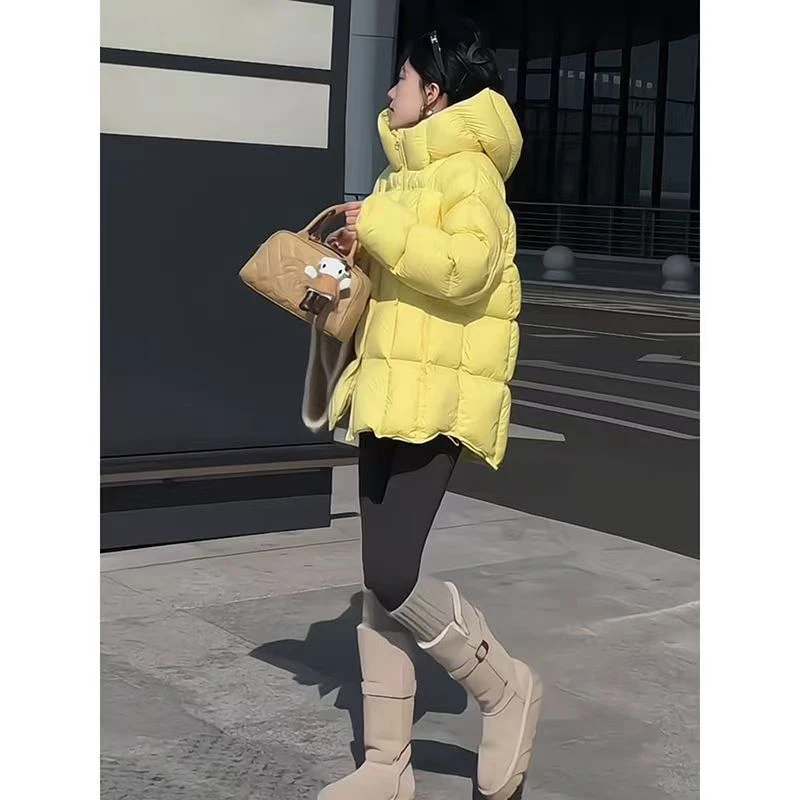 Y88区A02黄色简约宽松连帽长袖加厚宽松型短款百搭棉服