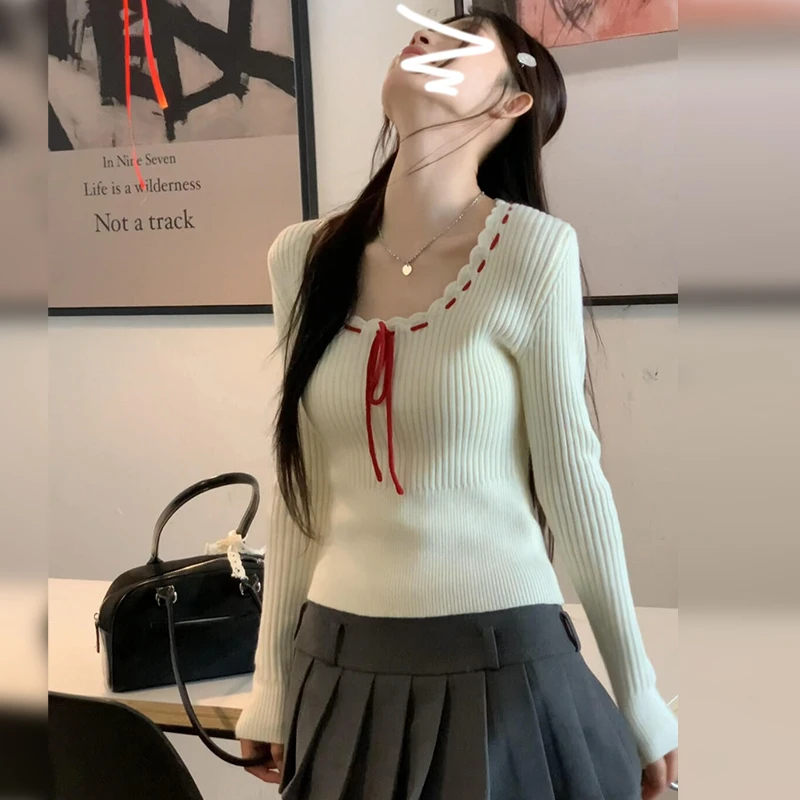 7703初春韩系穿搭洋气独特修身内搭上衣女春秋季高级感打底针织衫