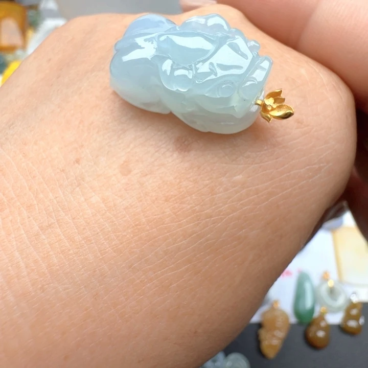 翡翠18K金镶嵌吊坠(不含链)