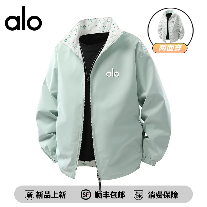 alo潮牌 秋季双面穿夹克外套男潮牌时尚印花宽松休闲上衣情侣夹克