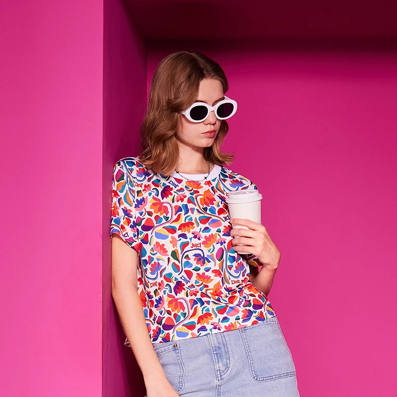 Juicy Couture橘滋2025夏新款花漾奇彩T恤上衣女款