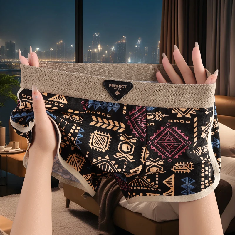 美式复古民族风男士内裤新款男生舒适运动平角裤男式青年透气裤衩