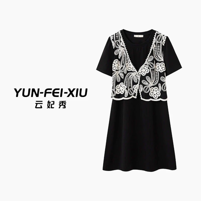 云妃秀大码女装连衣裙气质时尚百搭拼接遮肉显瘦胖妹妹夏季88008