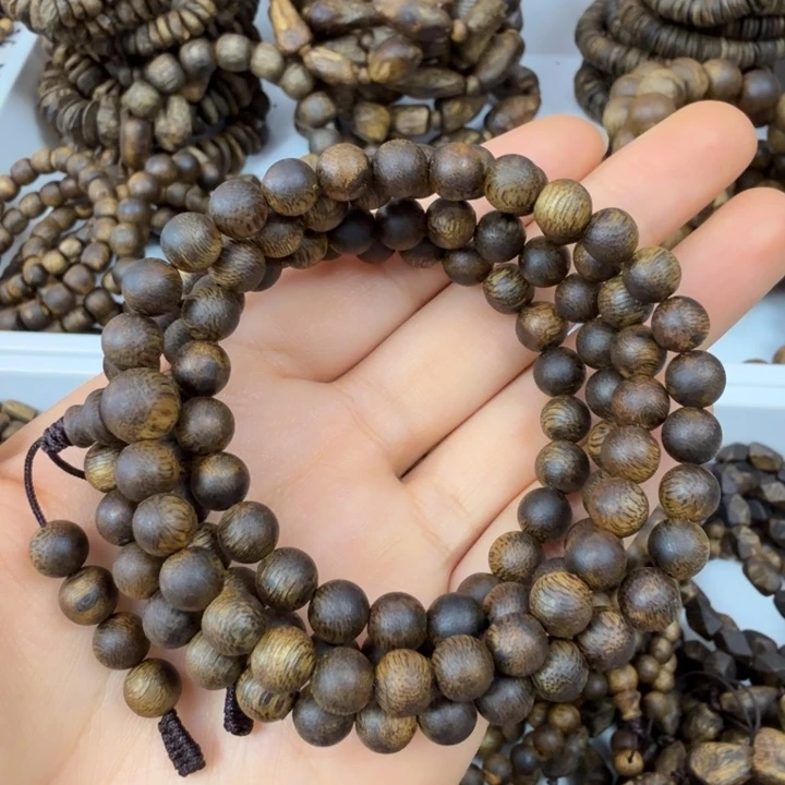 沉香手串沉香绿奇楠圆珠卡七多圈九九分节油19