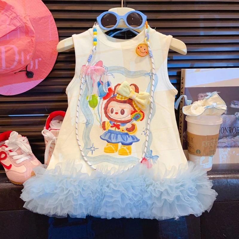 2025夏季女童背心裙拉布布新款韩版公主裙甜美花边裙子背心连衣裙