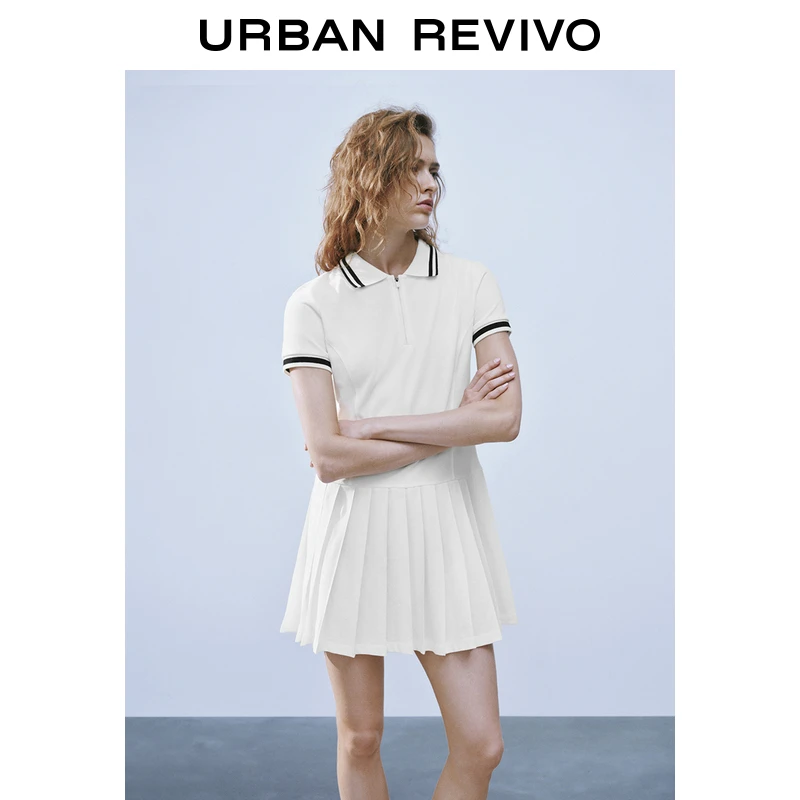 UR2025夏季新款女装复古学院风百褶短袖连衣裙UYY750061