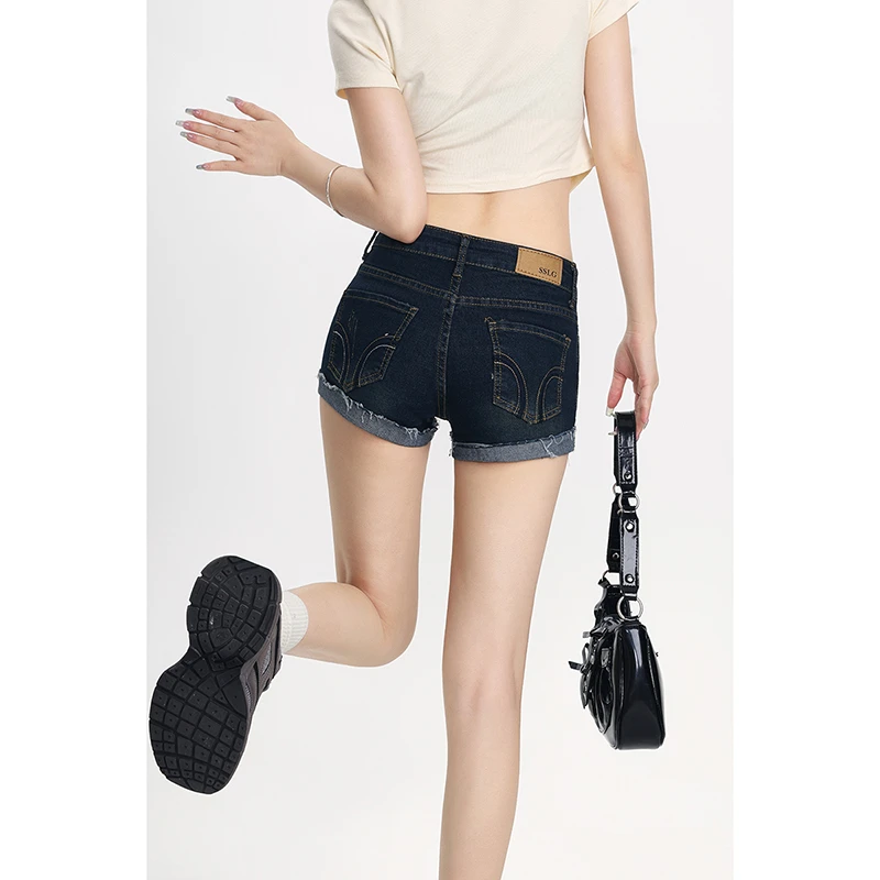 【辣妹必备 运补6】美式毛边低腰牛仔短裤女夏辣妹弹力卷边包臀热裤