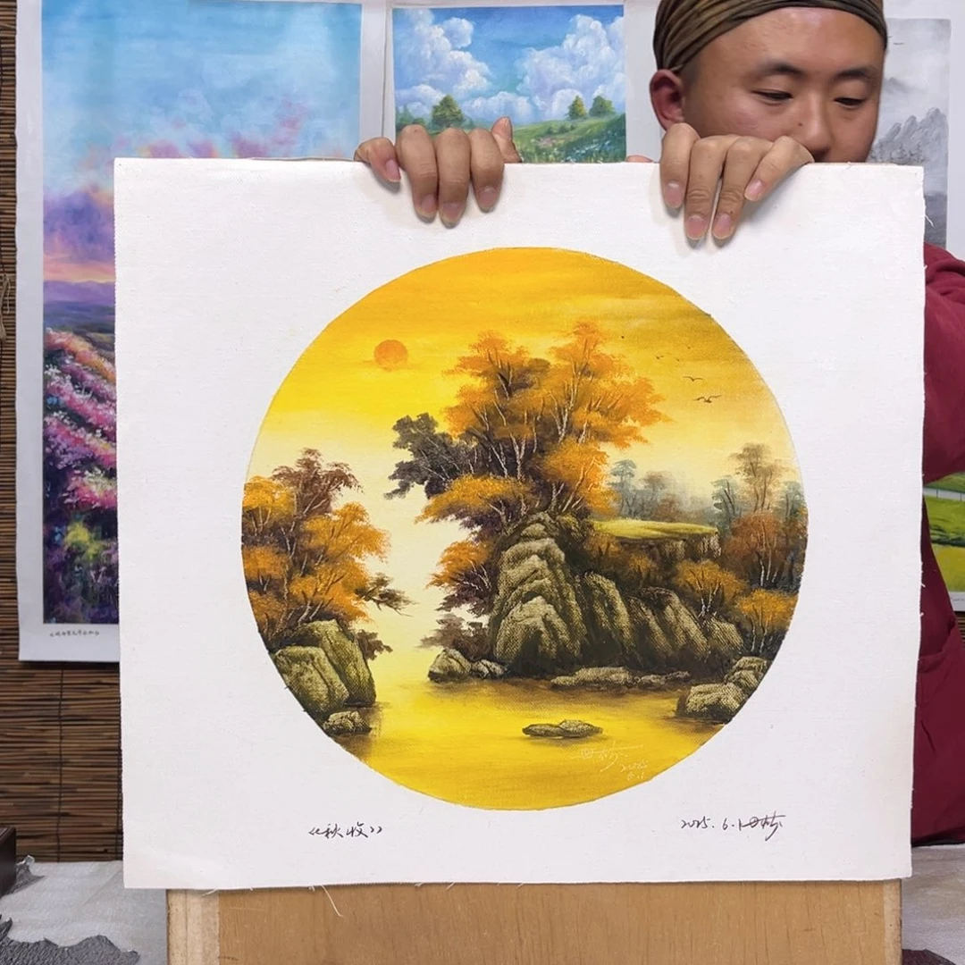 油画行路人小院绘画作品竞拍